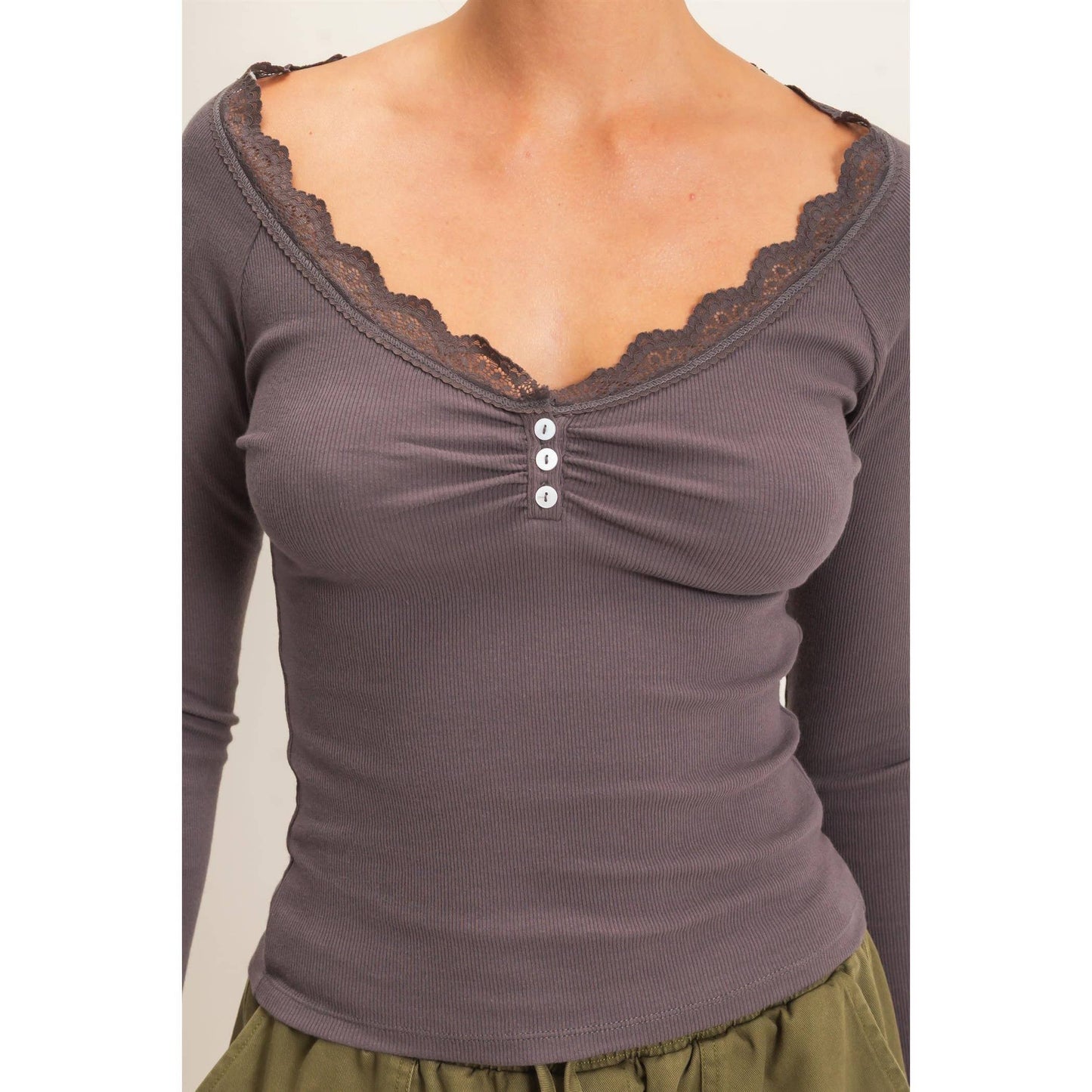 Lace-Trim Henley Top