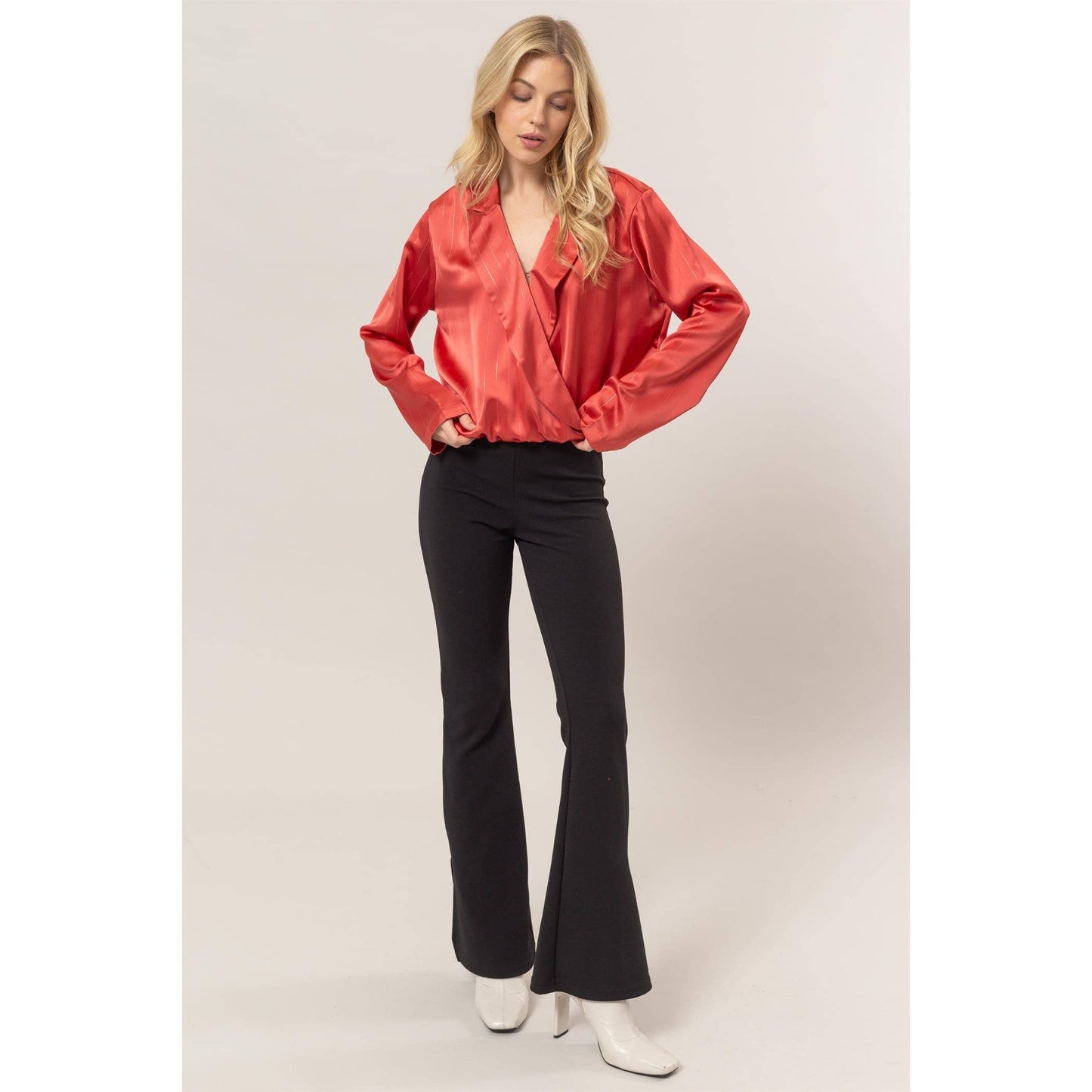 Lurex Striped Wrap Blouse Red