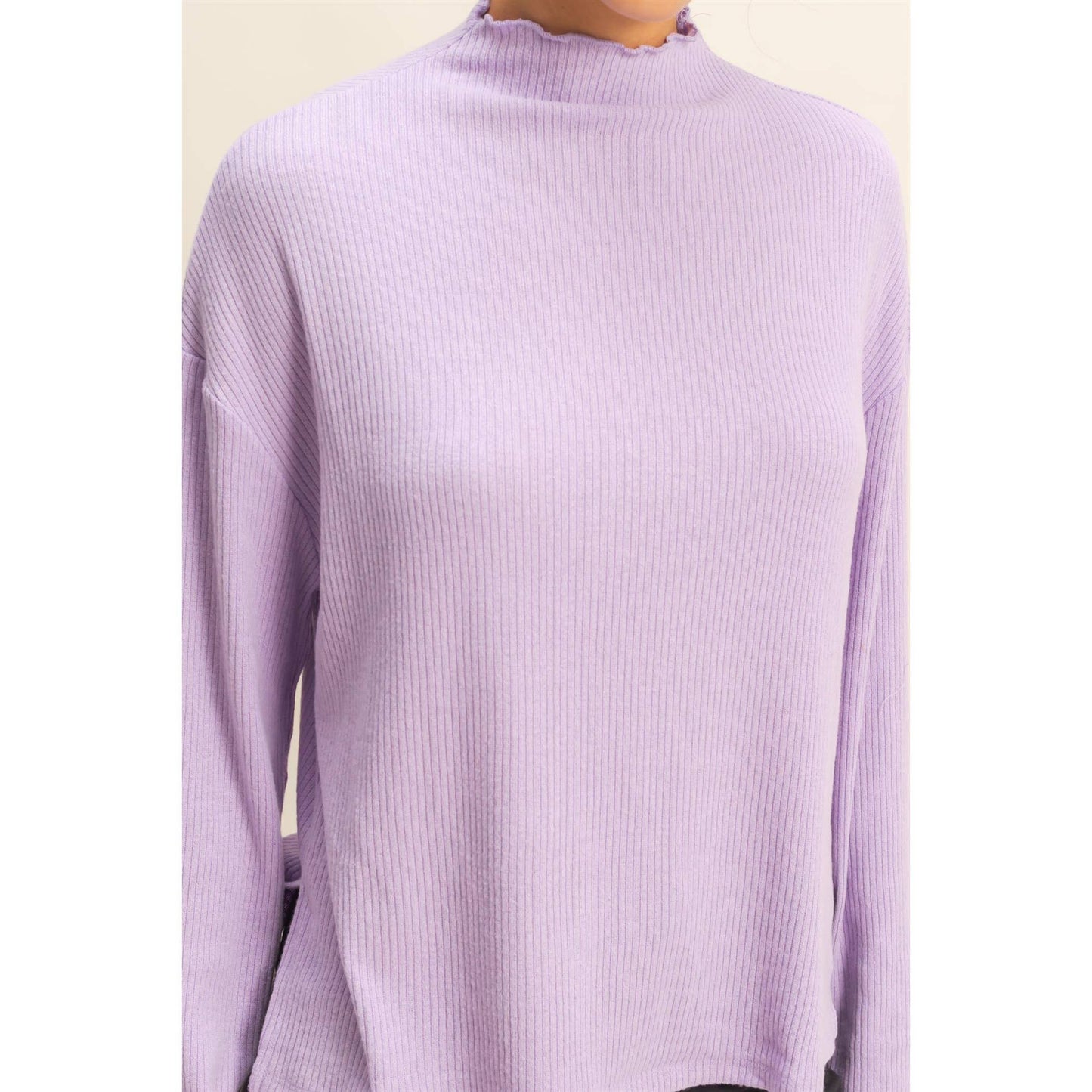 Oversized High Neck Top With Side Slit Lavender
