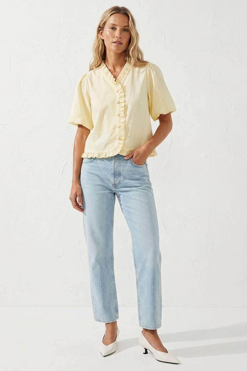 Ruffle Detail Bubble Sleeve Top