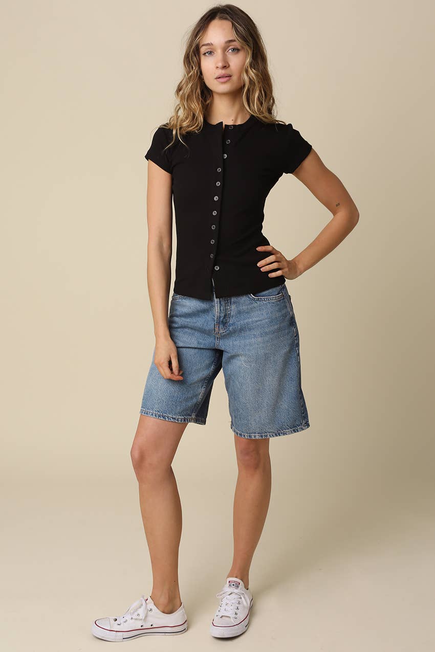Leslie Sculpt Button-Front Knit Top