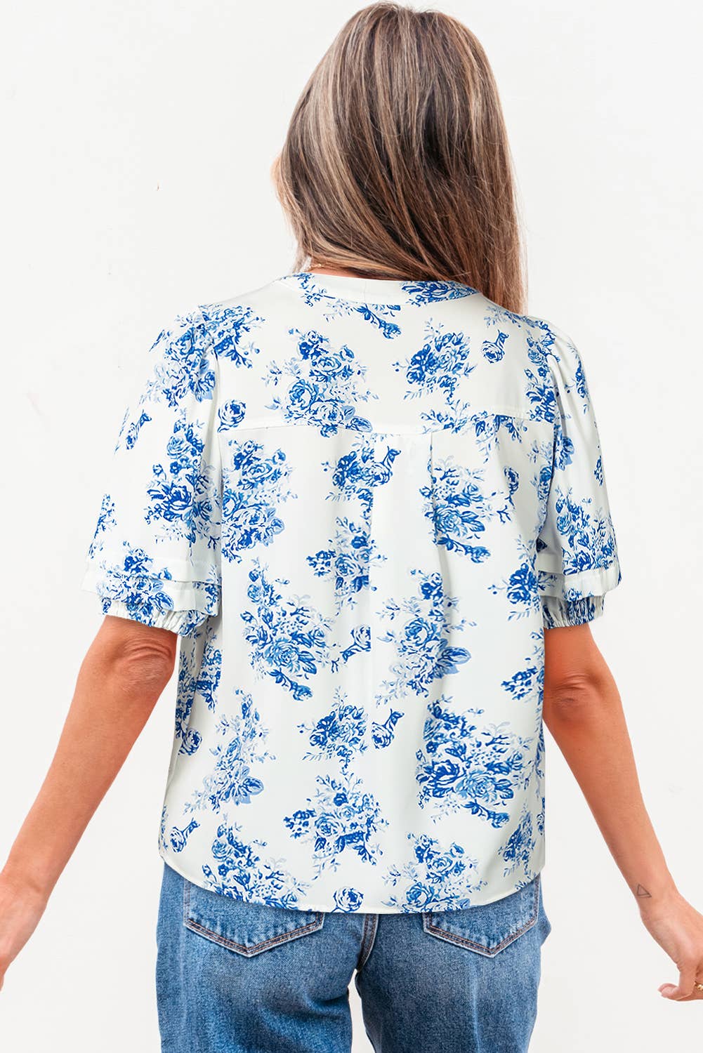 BOHO Floral Pleated Puff Sleeve Button Up Shirt | S-XL
