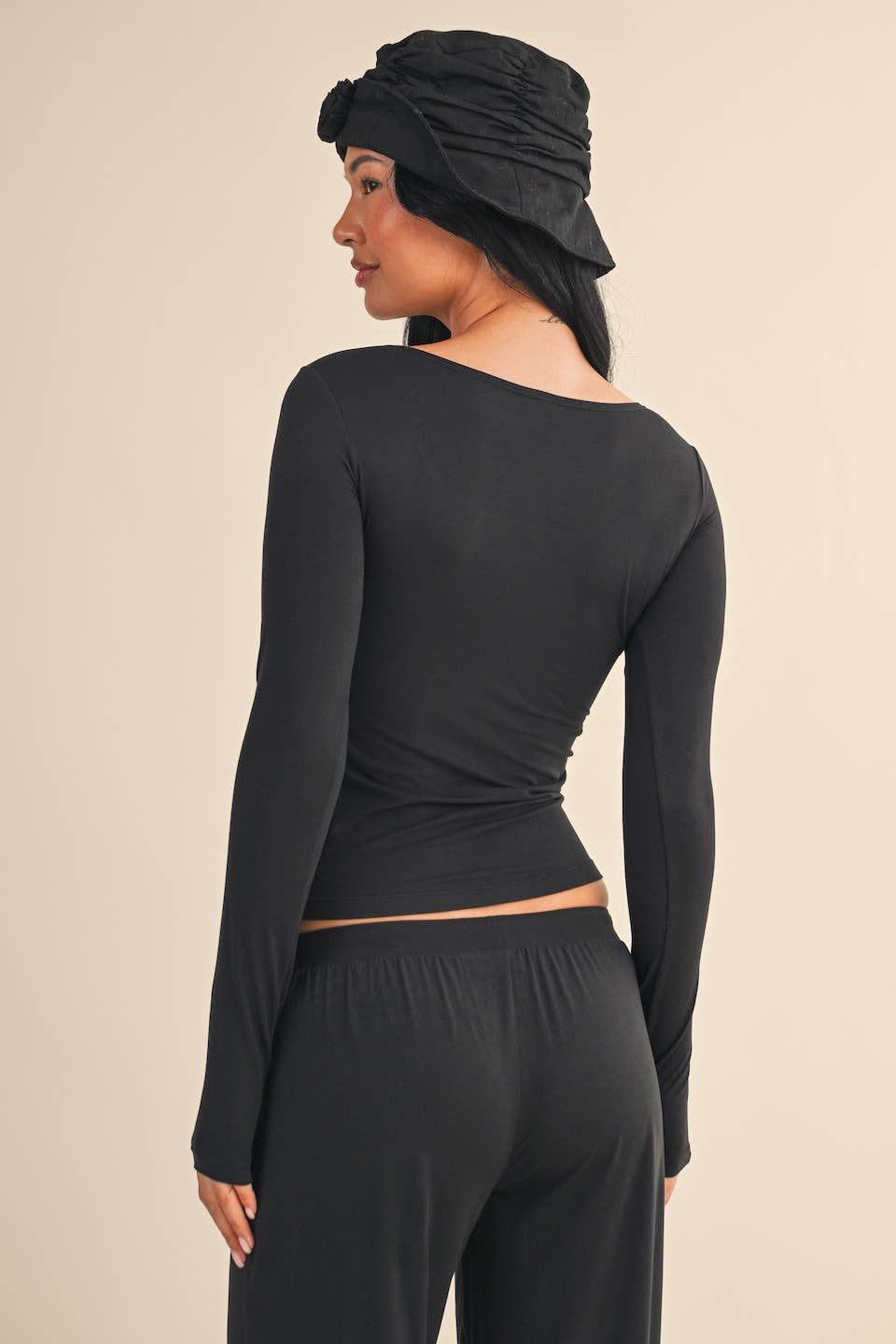 Soft Knit Jersey Square Neck Long Sleeve Top