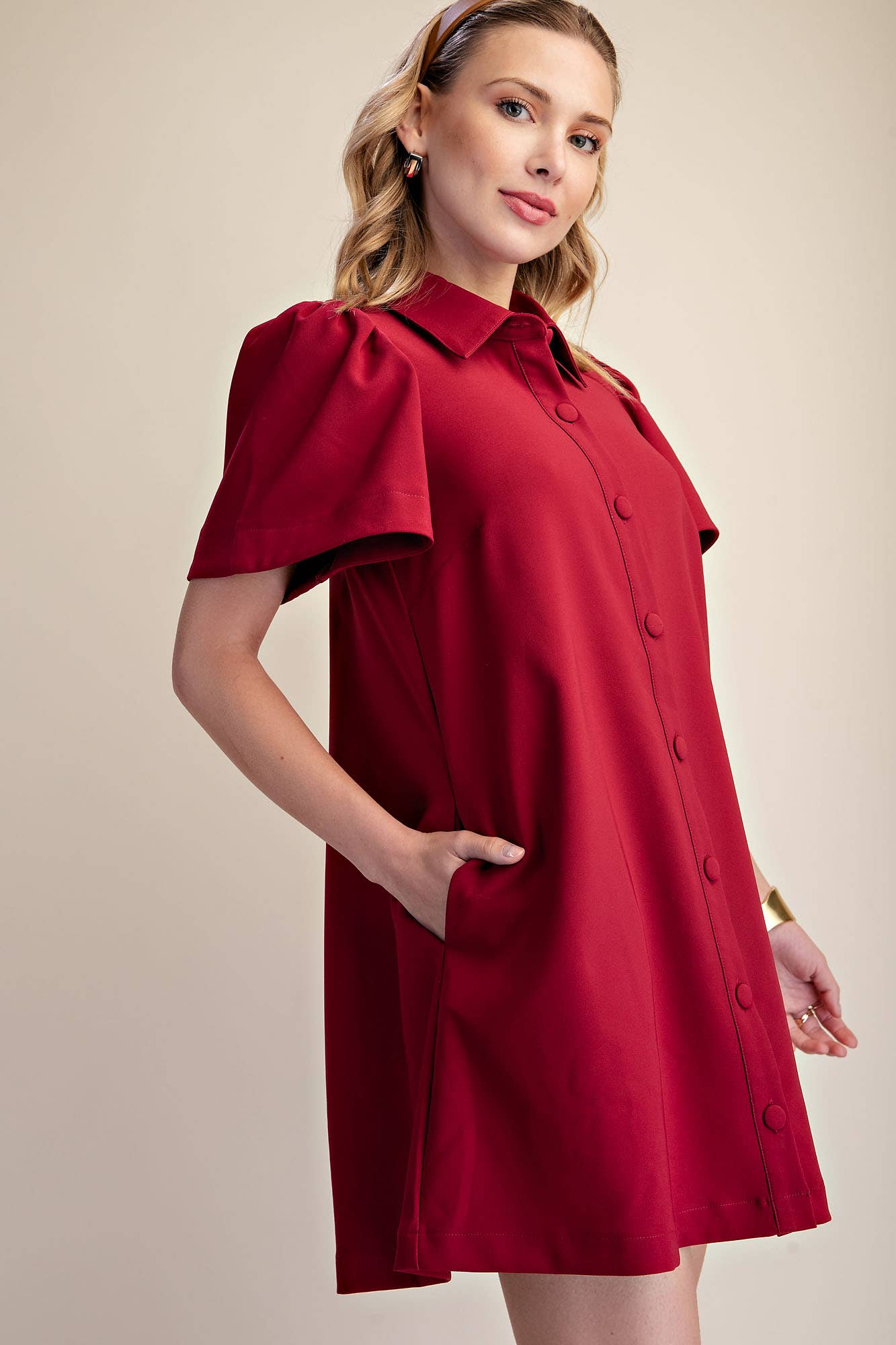 Mini Dress Collar Neck Covered Button Down