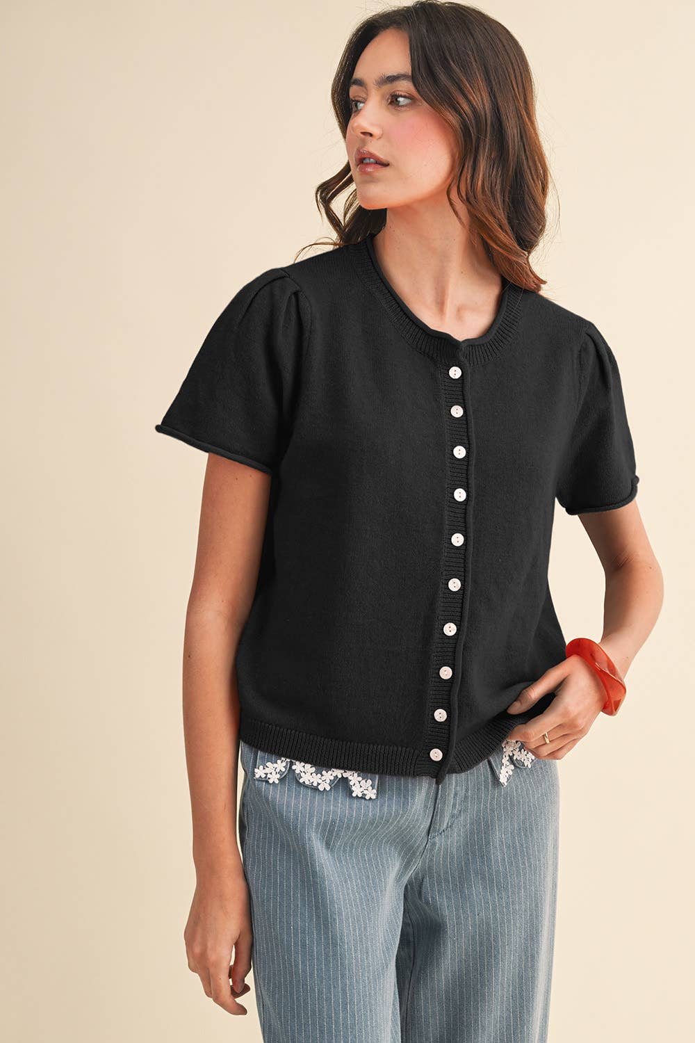 SHORT SLEEVE SWEATER CARDIGAN
