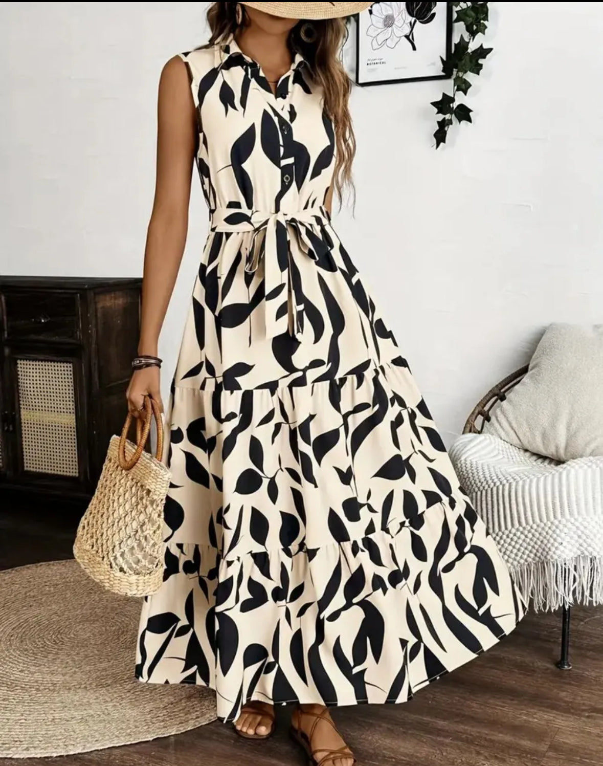 Black/Cream Floral Sleeveless Maxi