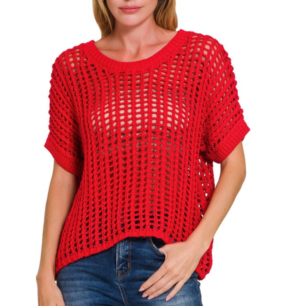 Fishnet Crochet Top Red