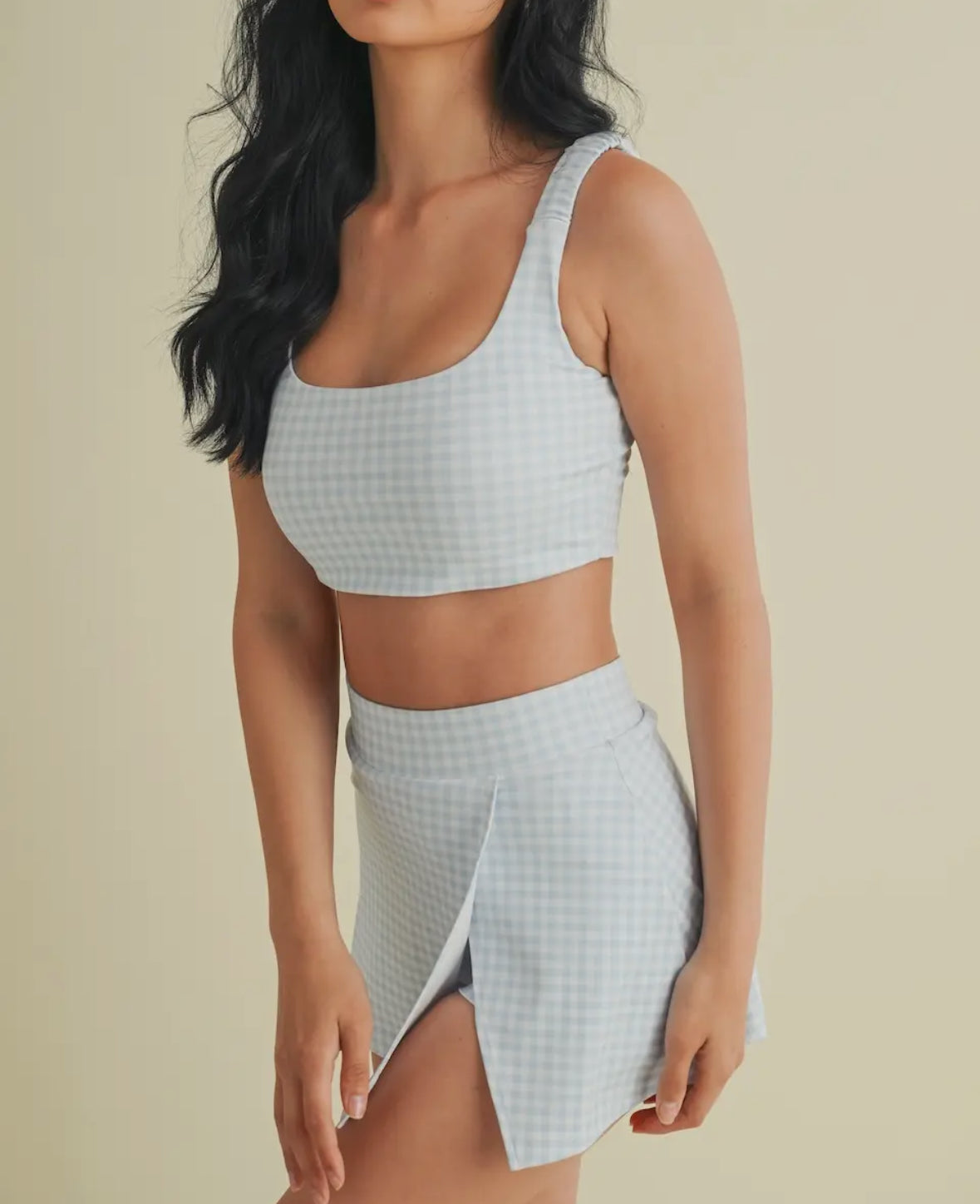 Blue Gingham Sports Bra