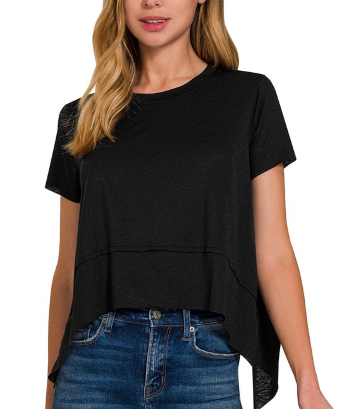 Shark Bite Side Slit Tee Black