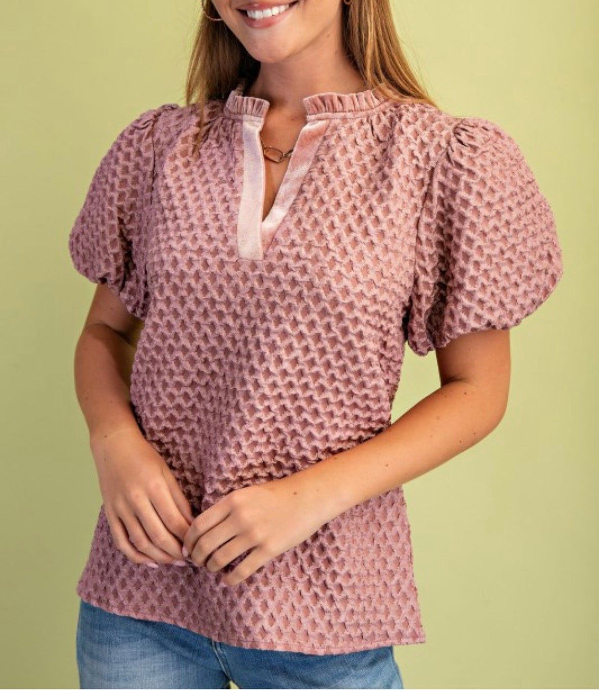 Textured Puff Sleeve Top Mauve