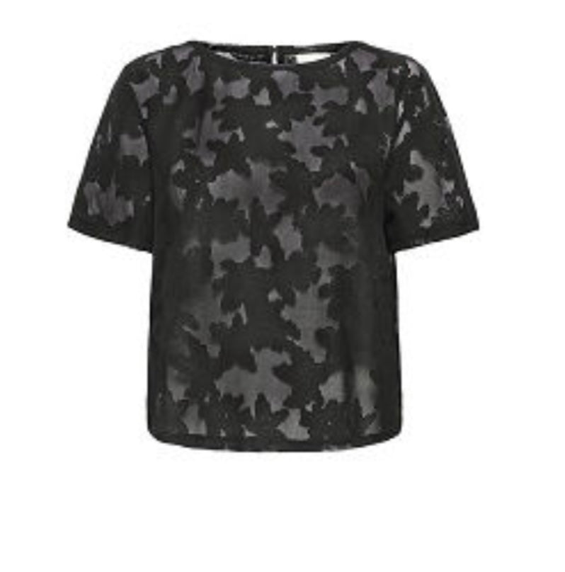 Ichi Black Floral Mesh Blouse