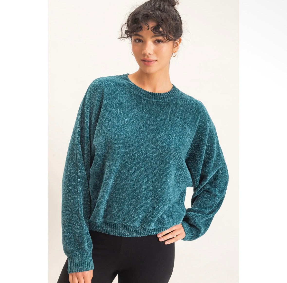 Chenille Crewneck Sweater Teal