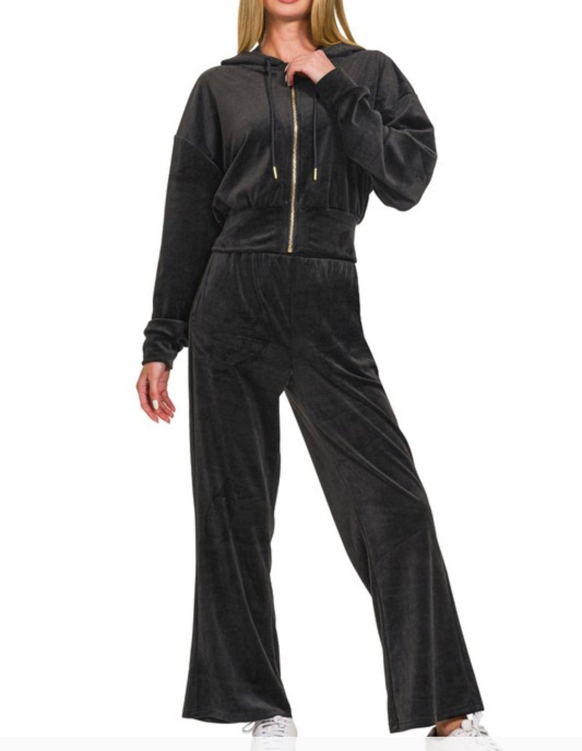 Velvet Zip Jacket and Pants Set Black