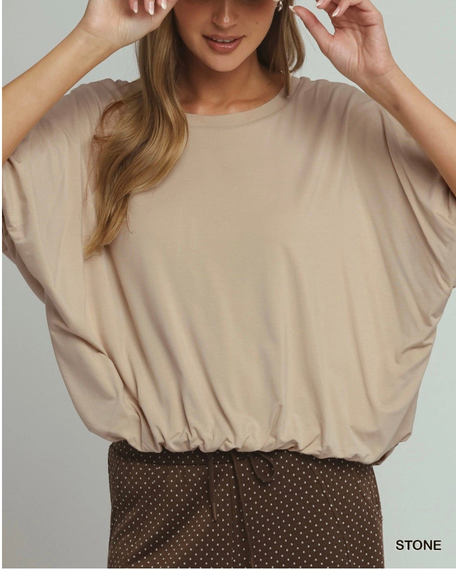 Bubble Short Sleeve Top Stone