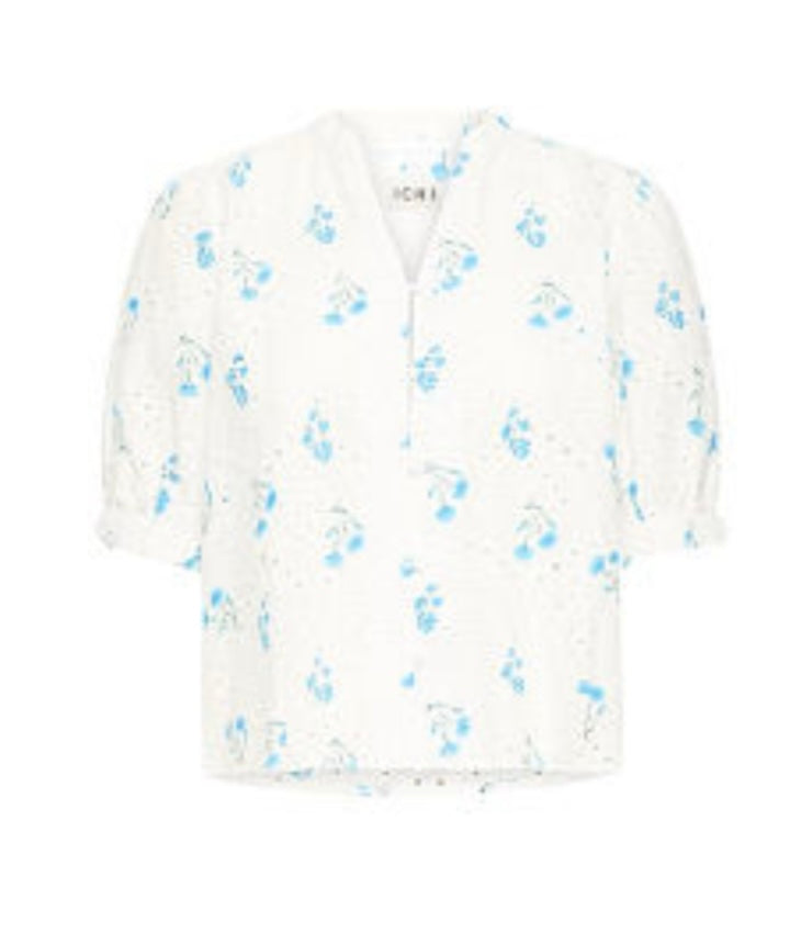Ichi Eyelet Blue Floral Blouse
