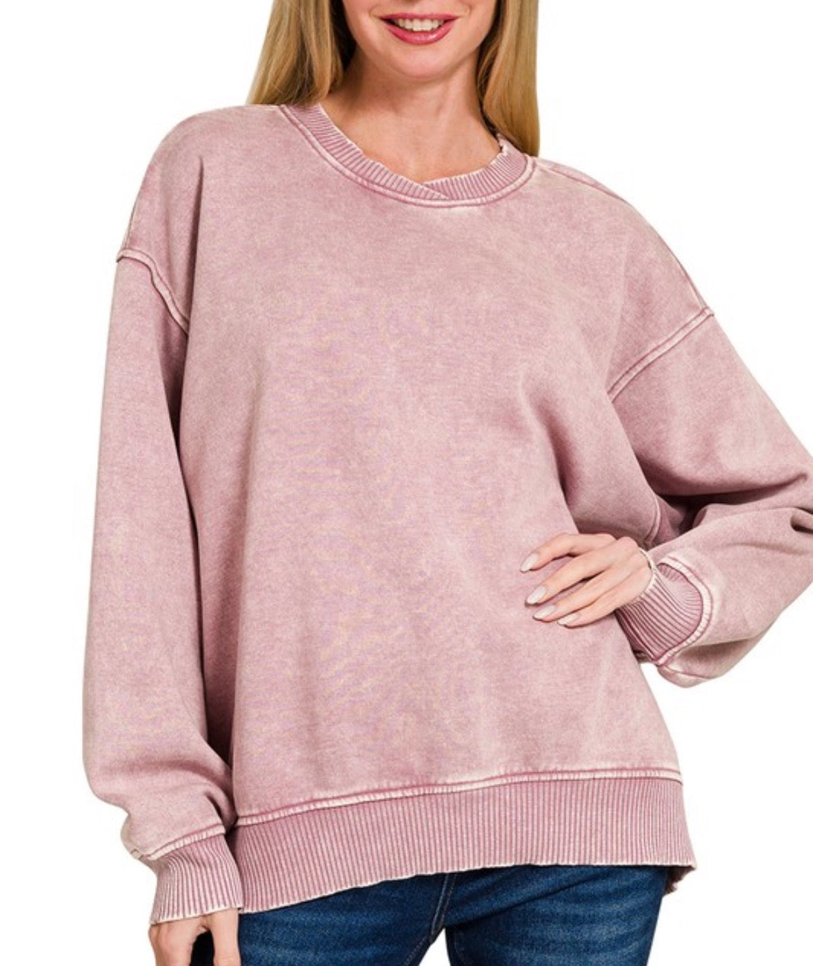 Acid Wash Oversized Sweatshirt Rose