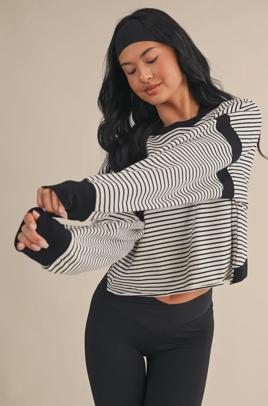 Stripe Cutout Back Sweatshirt