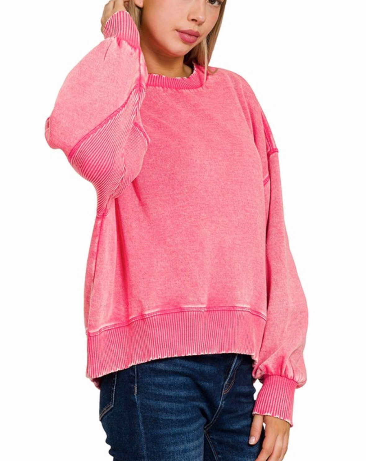 Acid Wash Oversized Sweatshirt Fushia