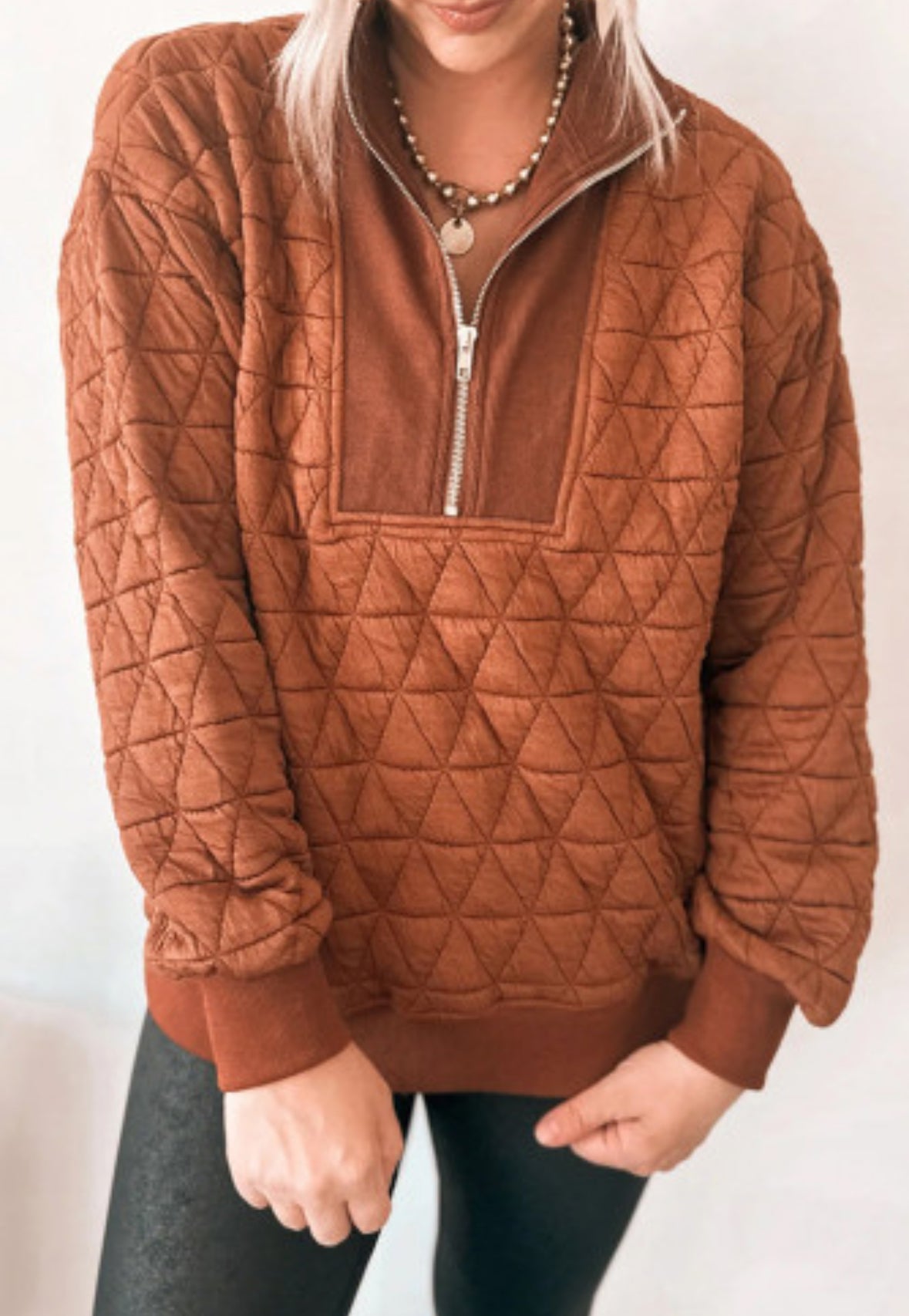 Quilted Brown Quarter Zip
