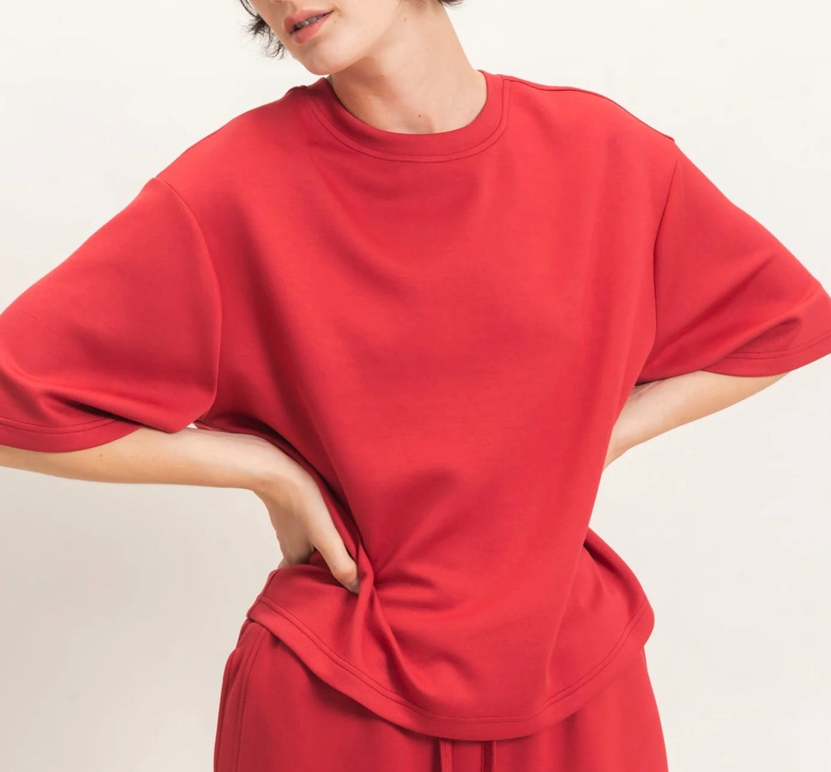 Soft Short Sleeve Top Dark Red