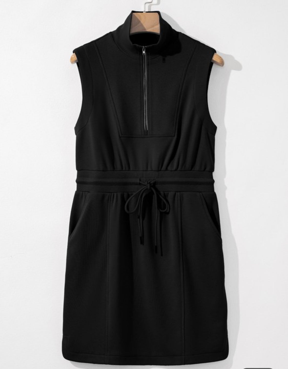 Black Sleeveless 1/4 Zip Dress
