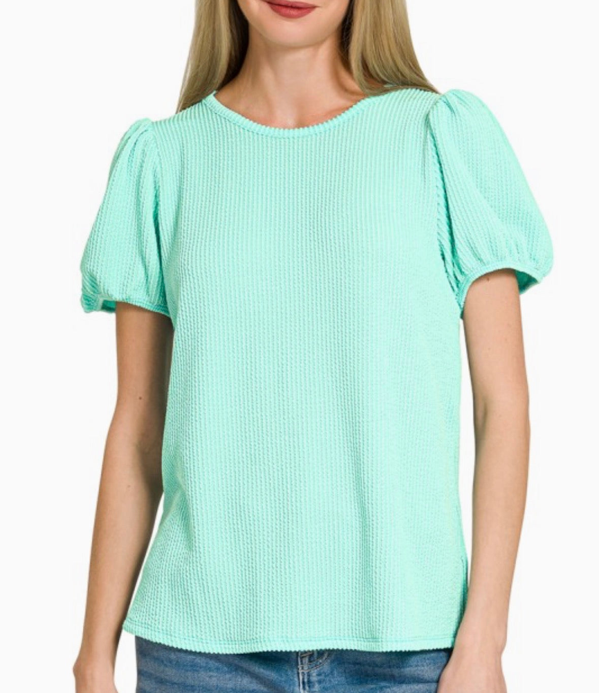 Ribbed Puff Sleeve Top Mint