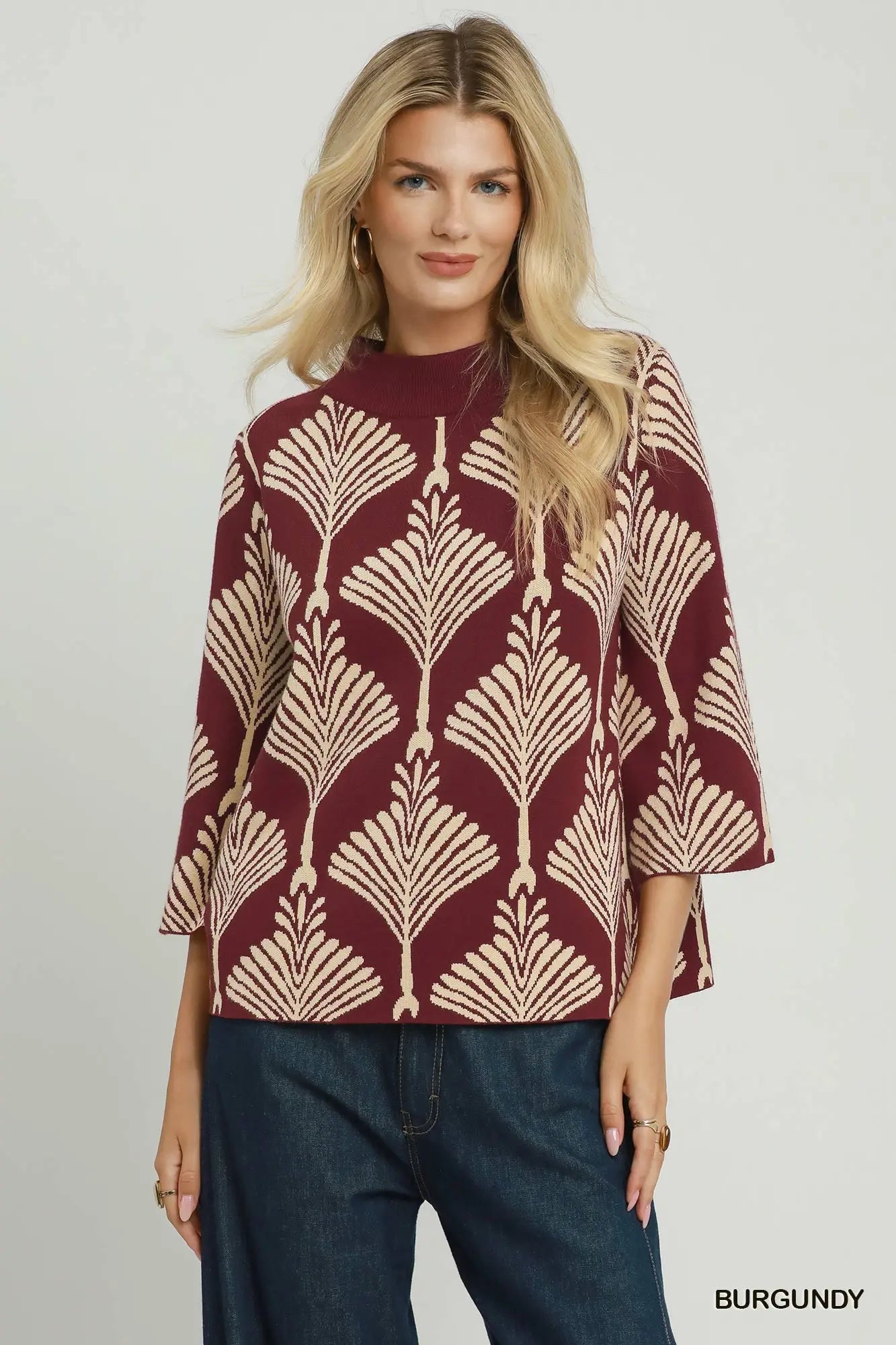 Mockneck Maroon Pattern Sweater