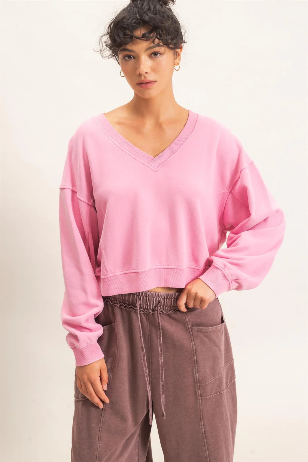 Vneck Sweatshirt Pink
