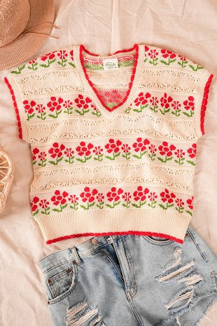 Floral Vneck Sweater
