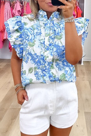 Light Blue Floral Button Down Top