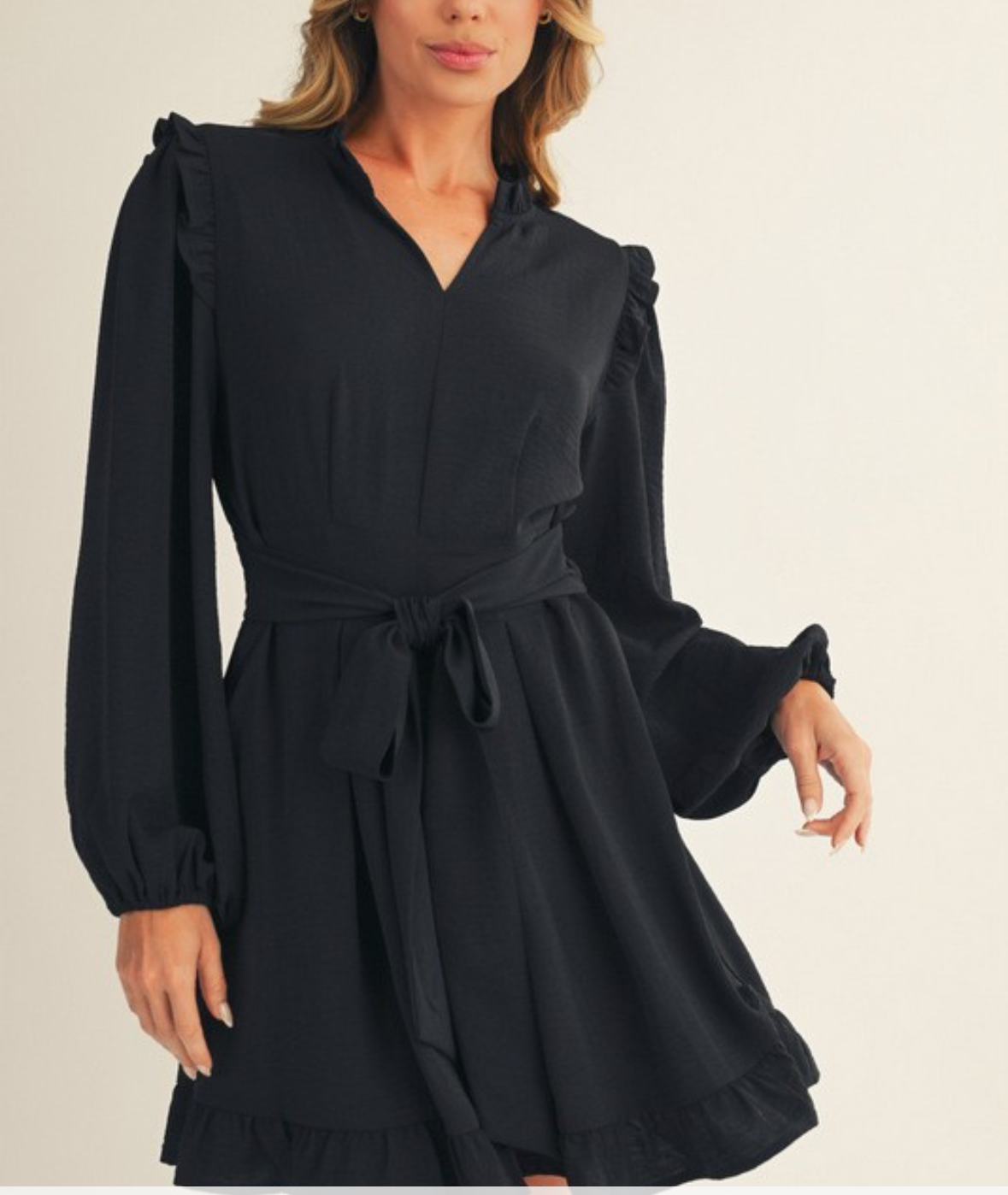 Ruffle Detail Black Dress