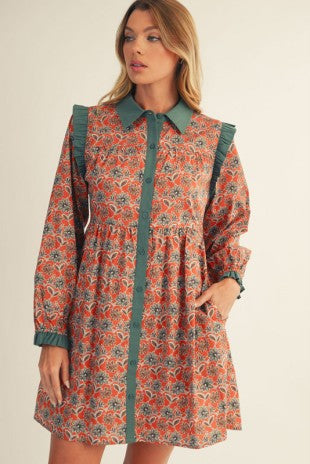 Boho Floral Collared Dress