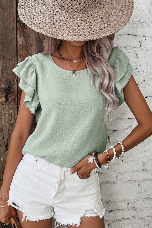 Sage Ruffle Sleeve Blouse