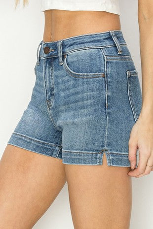 Risen High Rise Dark Denim Shorts