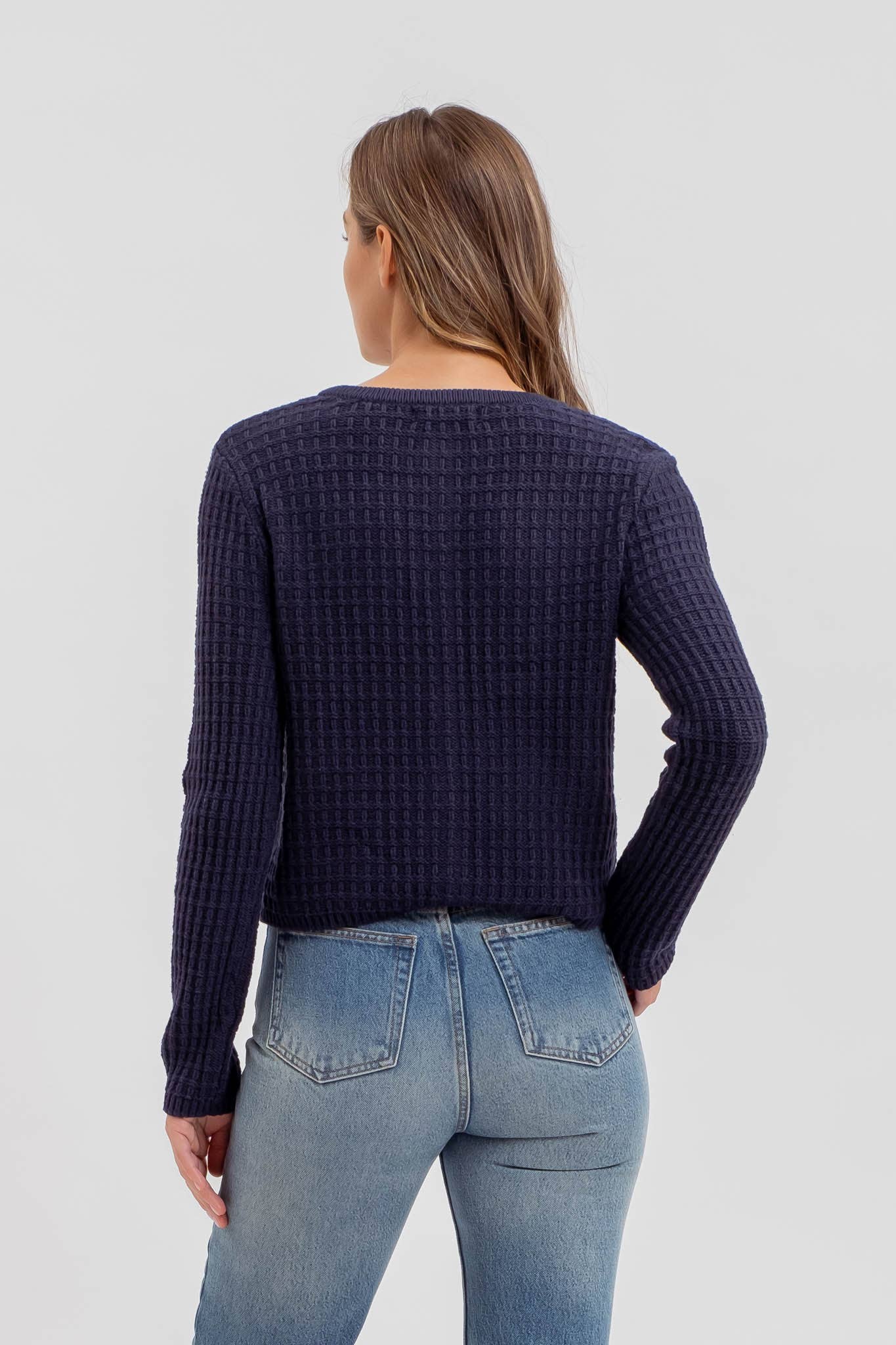 BUTTON DOWN TEXTURED KNIT CARDIGAN Navy