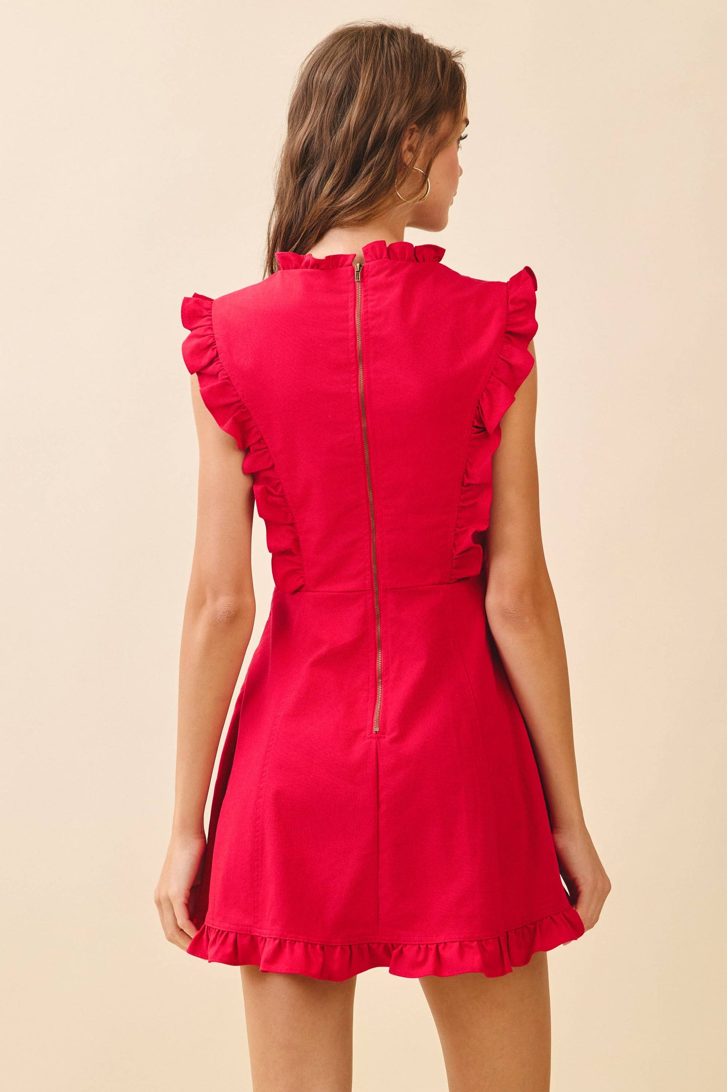 Fit And Flare Ruffled Notched Neck Mini Dress