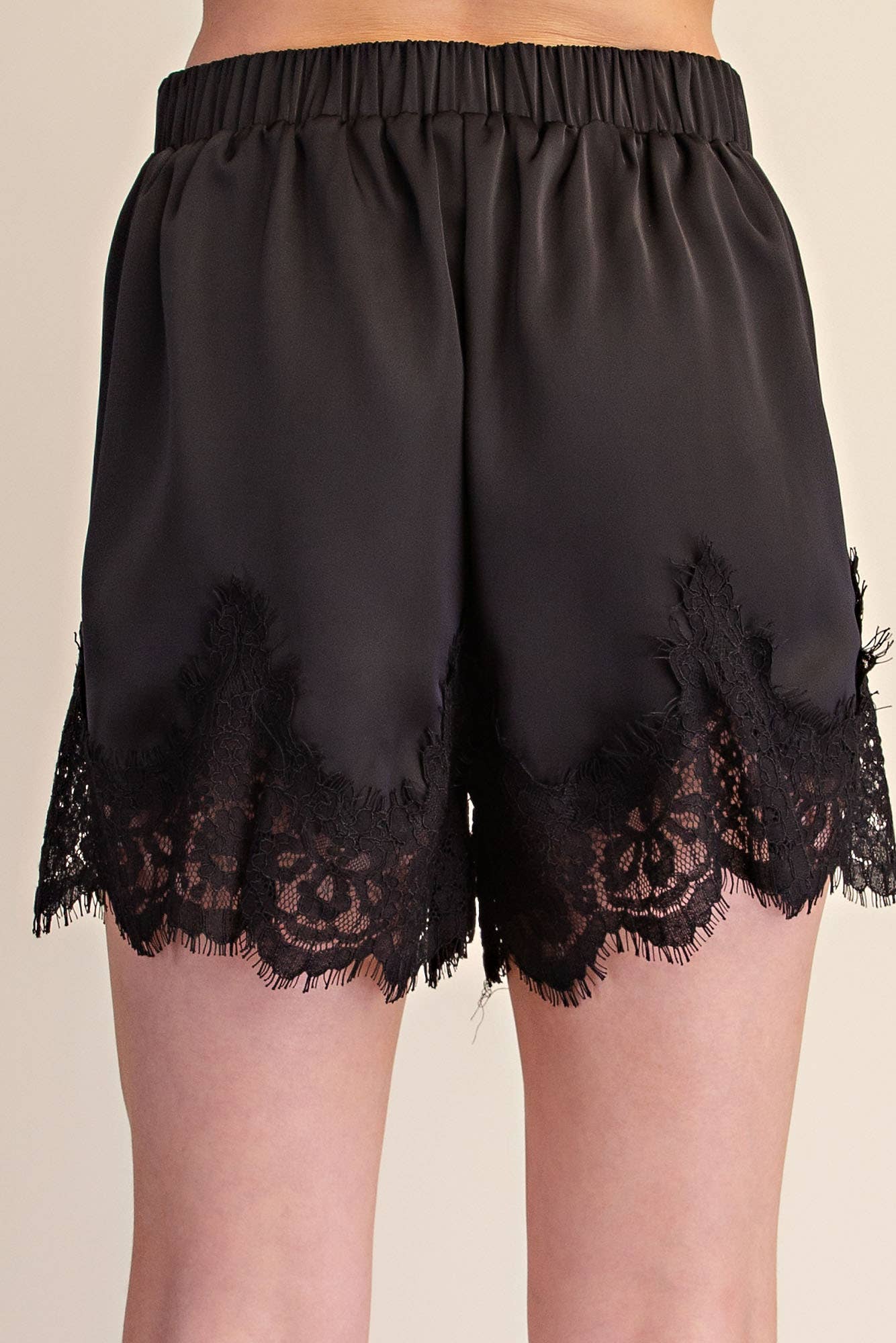 Satin Short With Lace Trim Detail
