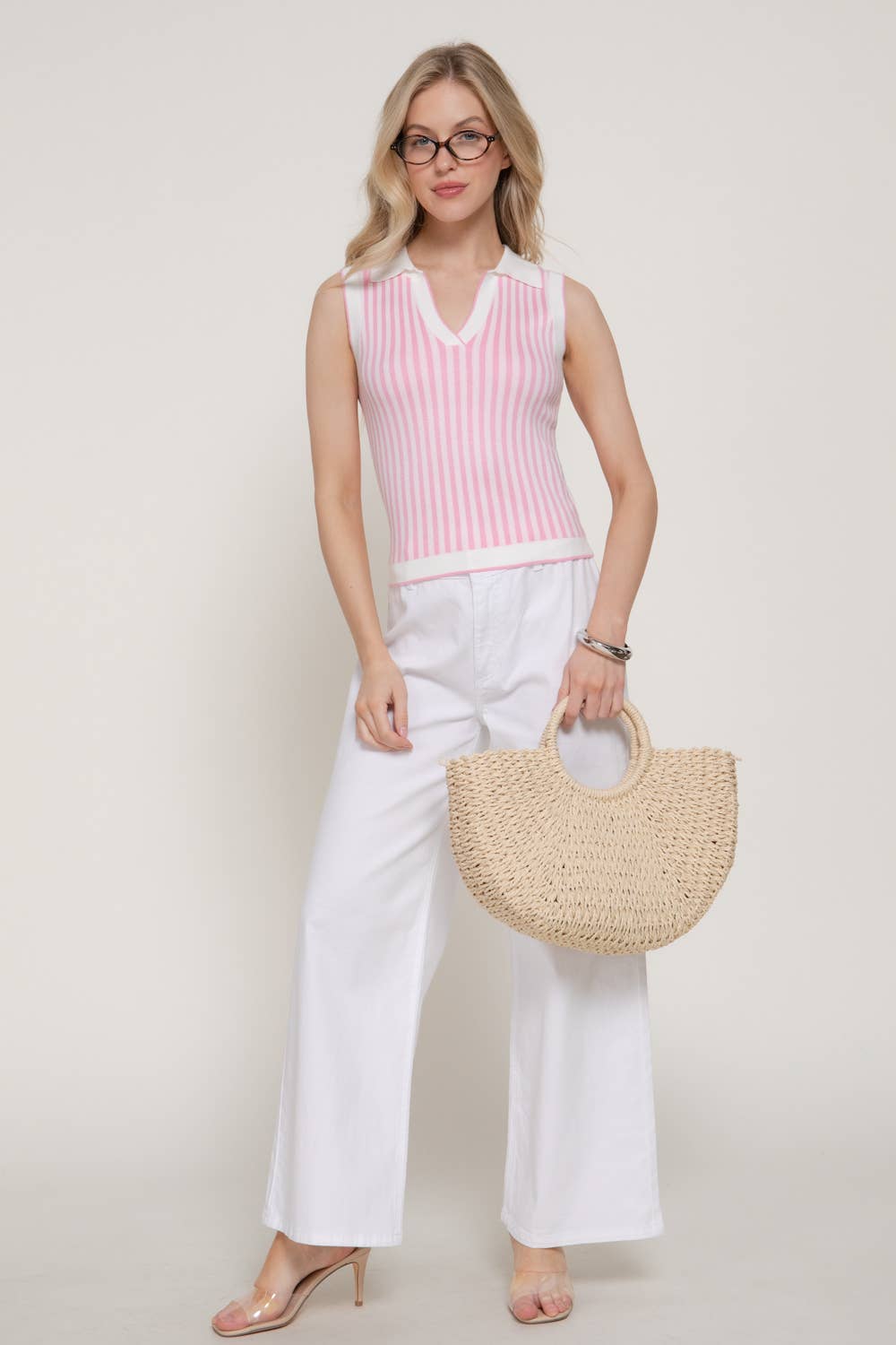 Sleeveless Vertical Striped Sweater Top