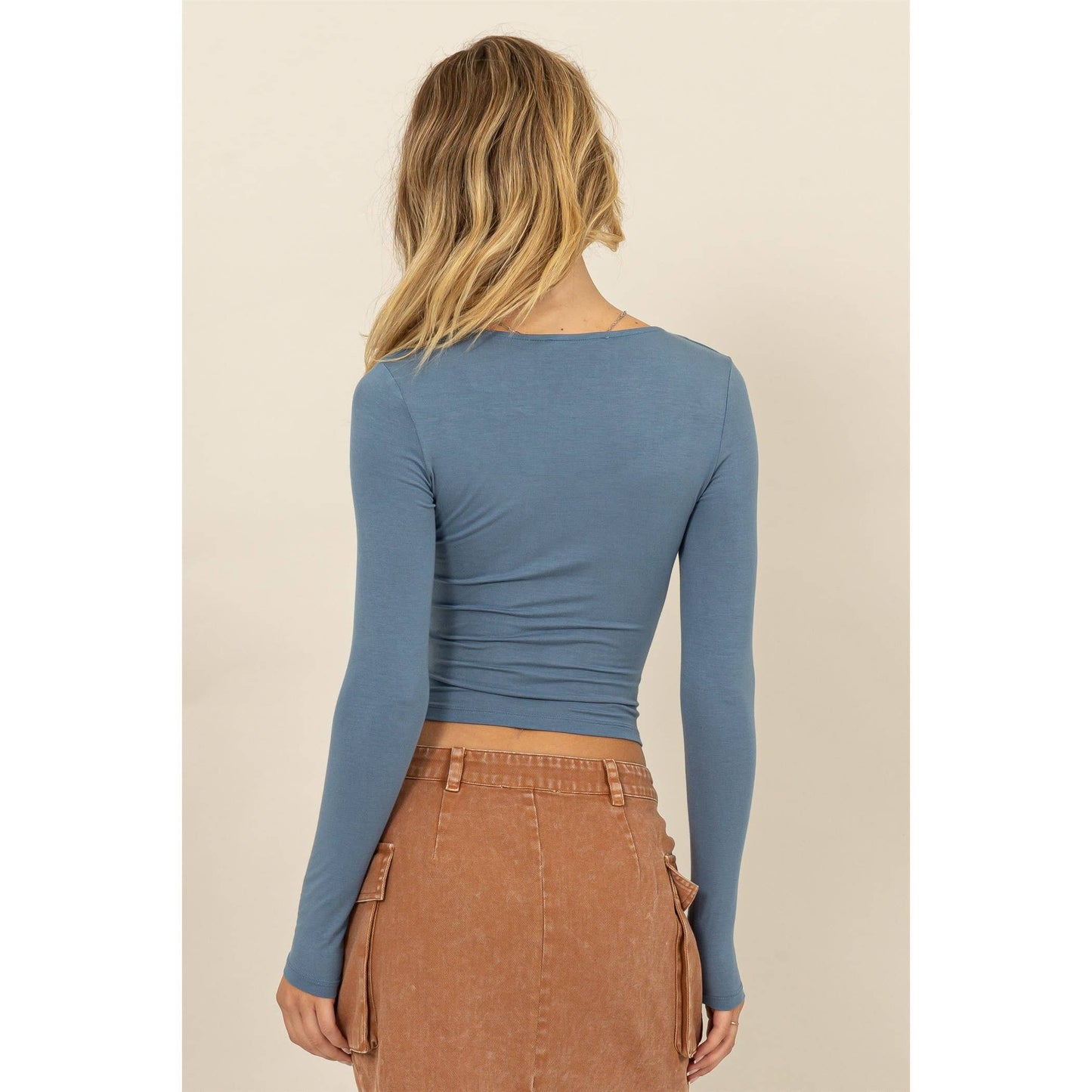 Square Neck Long Sleeve Crop Top