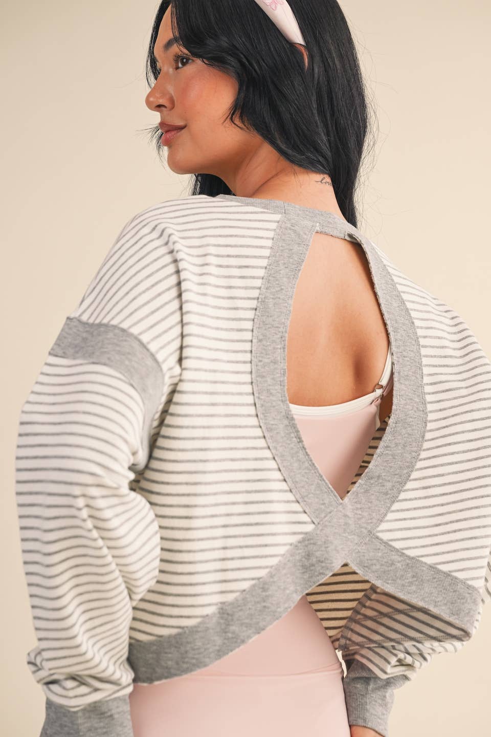 Striped Cutout Back Layering Sweatshirt