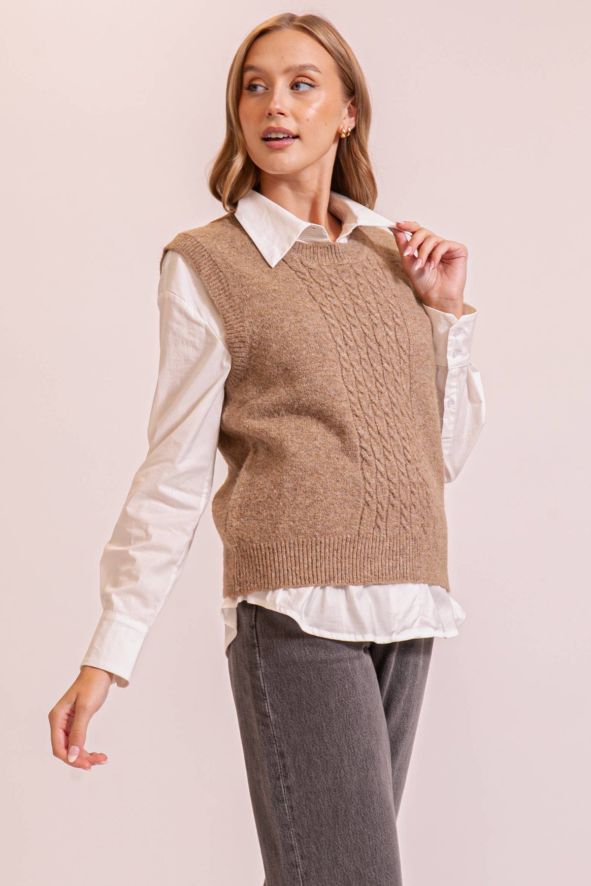 Sleeveless Cable Knit Sweater Vest