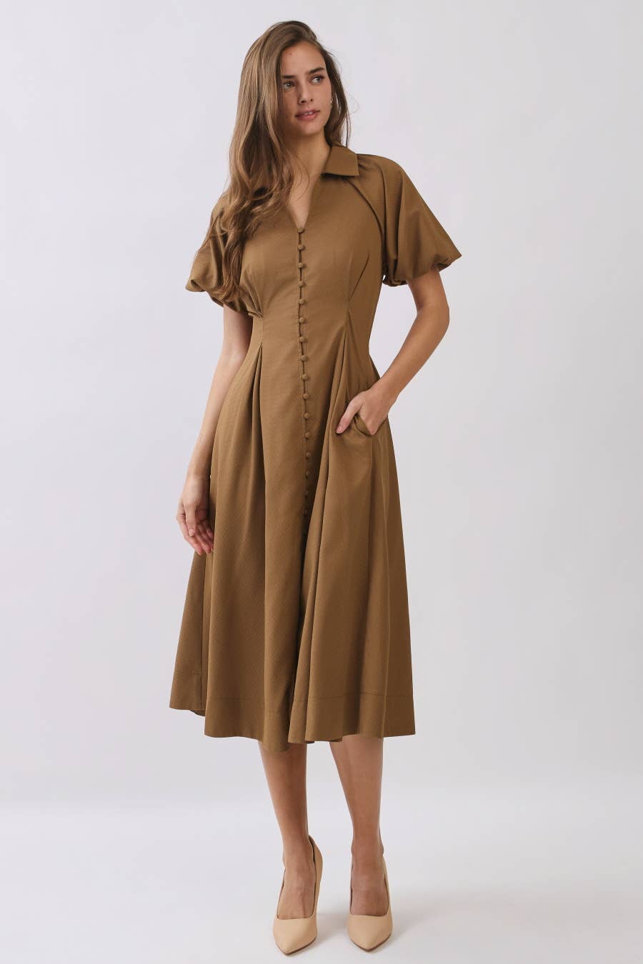 Button Front Midi Dress