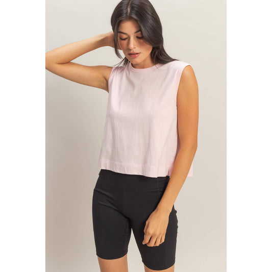 Sleeveless Crew Neck Top With Back Pleats