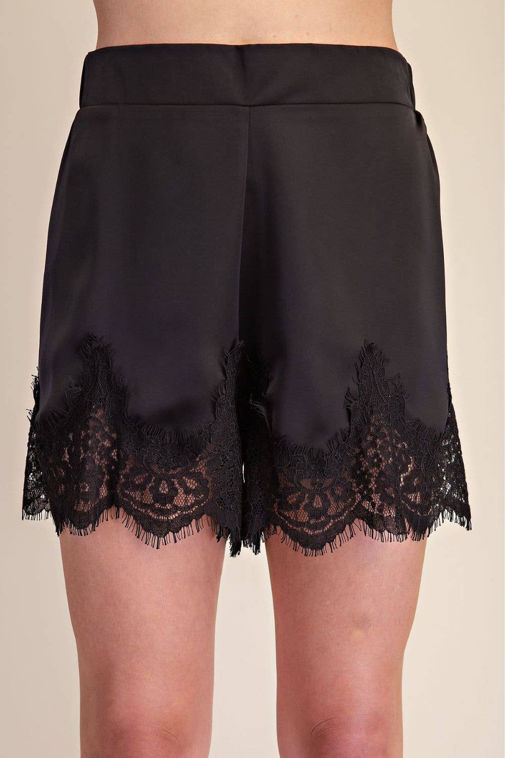 Satin Short With Lace Trim Detail