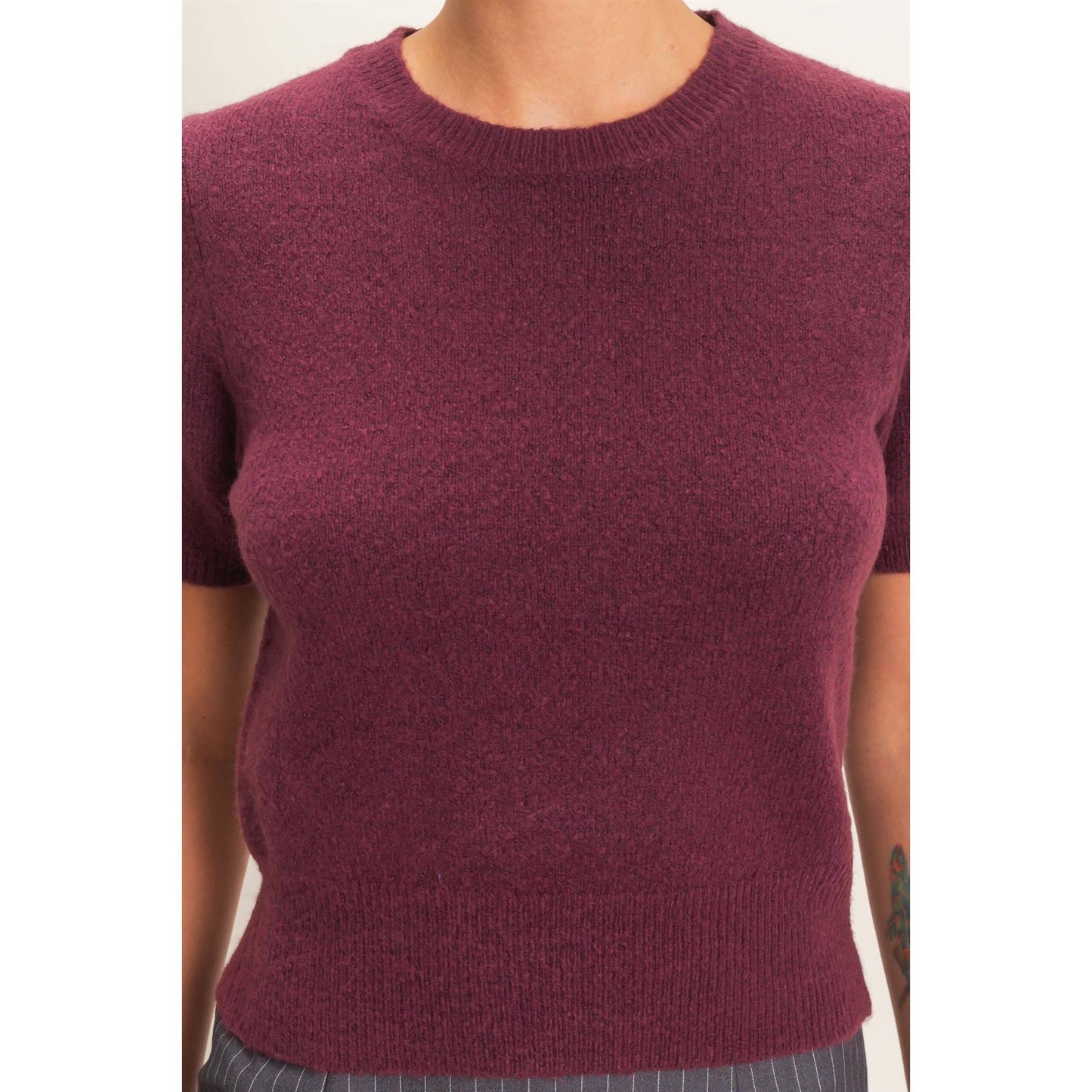 Crew Neck Short Sleeve Knit Top
