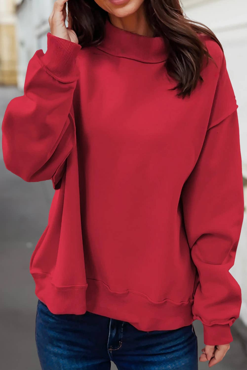 Reversible Oversize Valentine Mock Neck Sweatshirt | S-XL