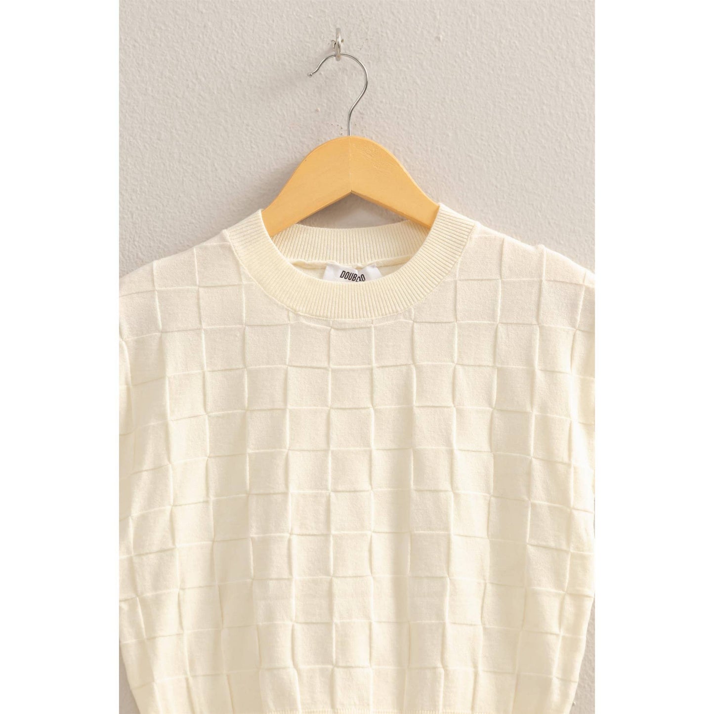 Basketweave Short Sleeve Top Cream
