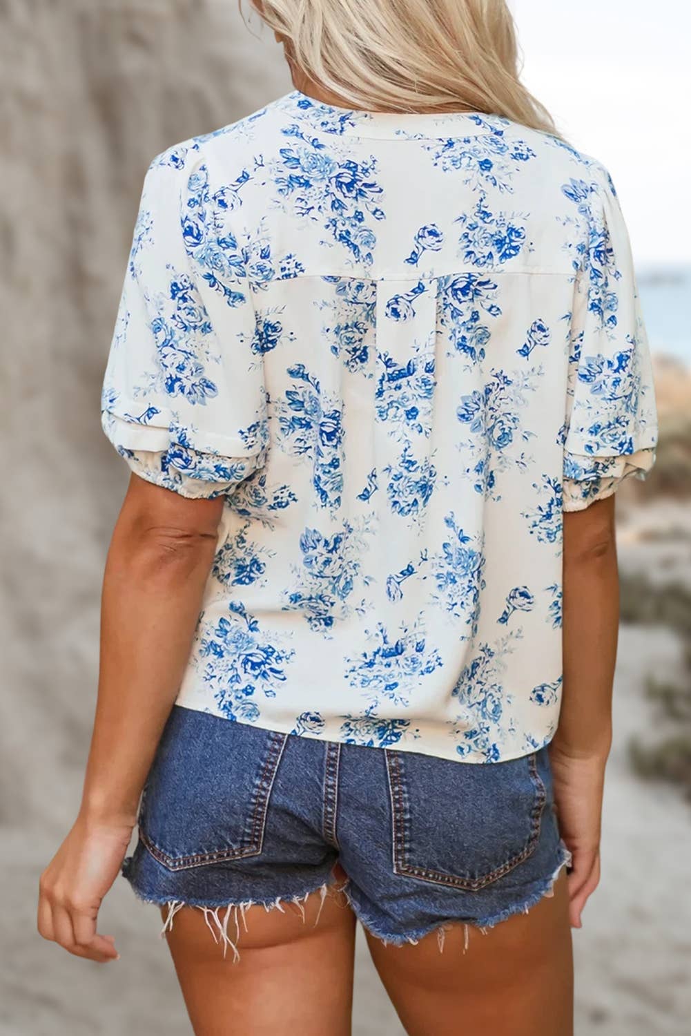 BOHO Floral Pleated Puff Sleeve Button Up Shirt | S-XL