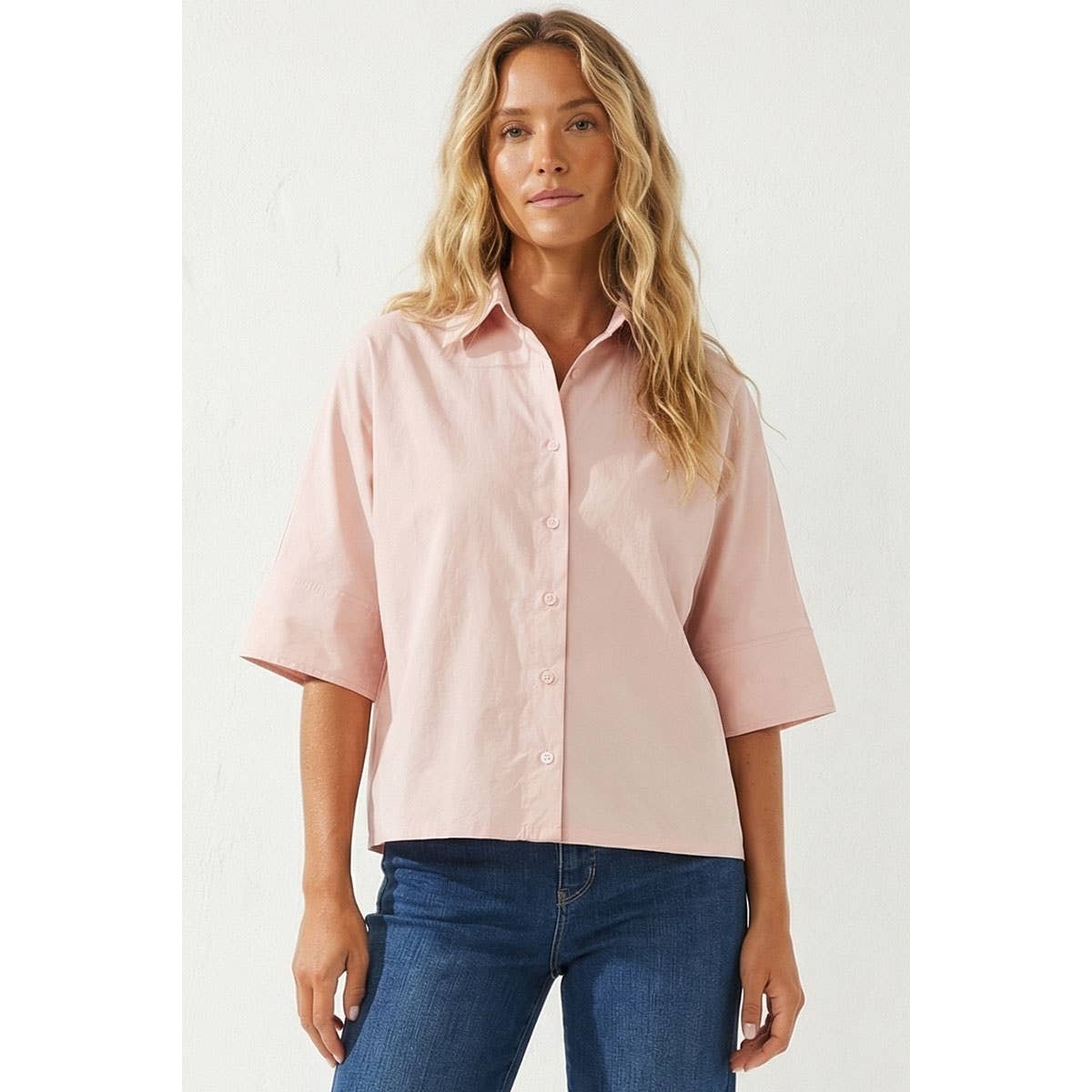 Boxy Half Sleeve Button Up Shirt