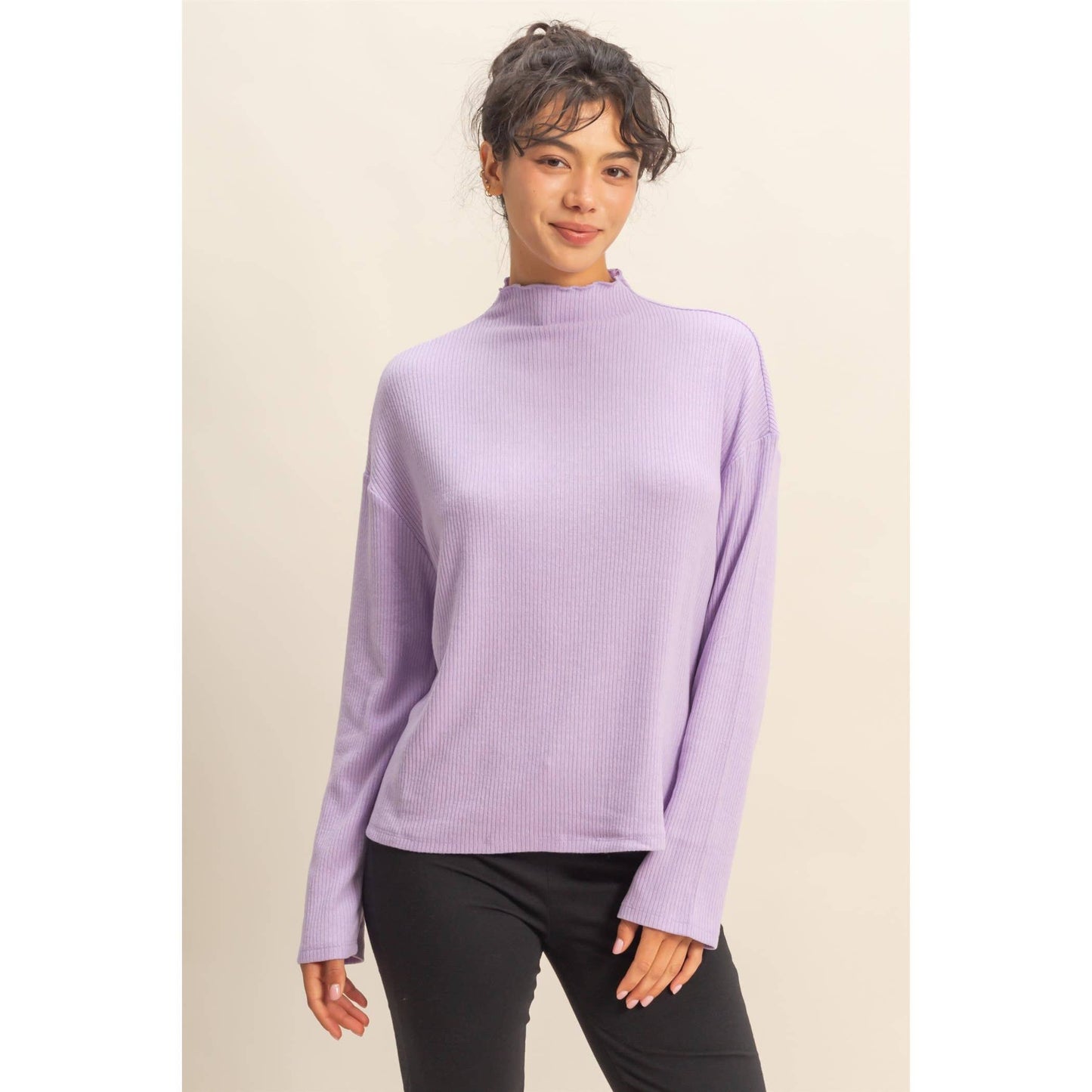 Oversized High Neck Top With Side Slit Lavender